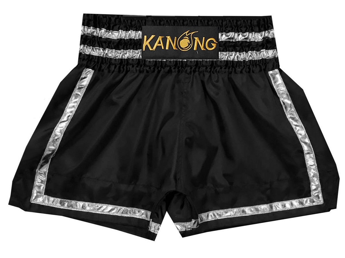 Kanong Muay Thai shorts - Thaiboxhosen : KNS-140-Schwarz-Silber